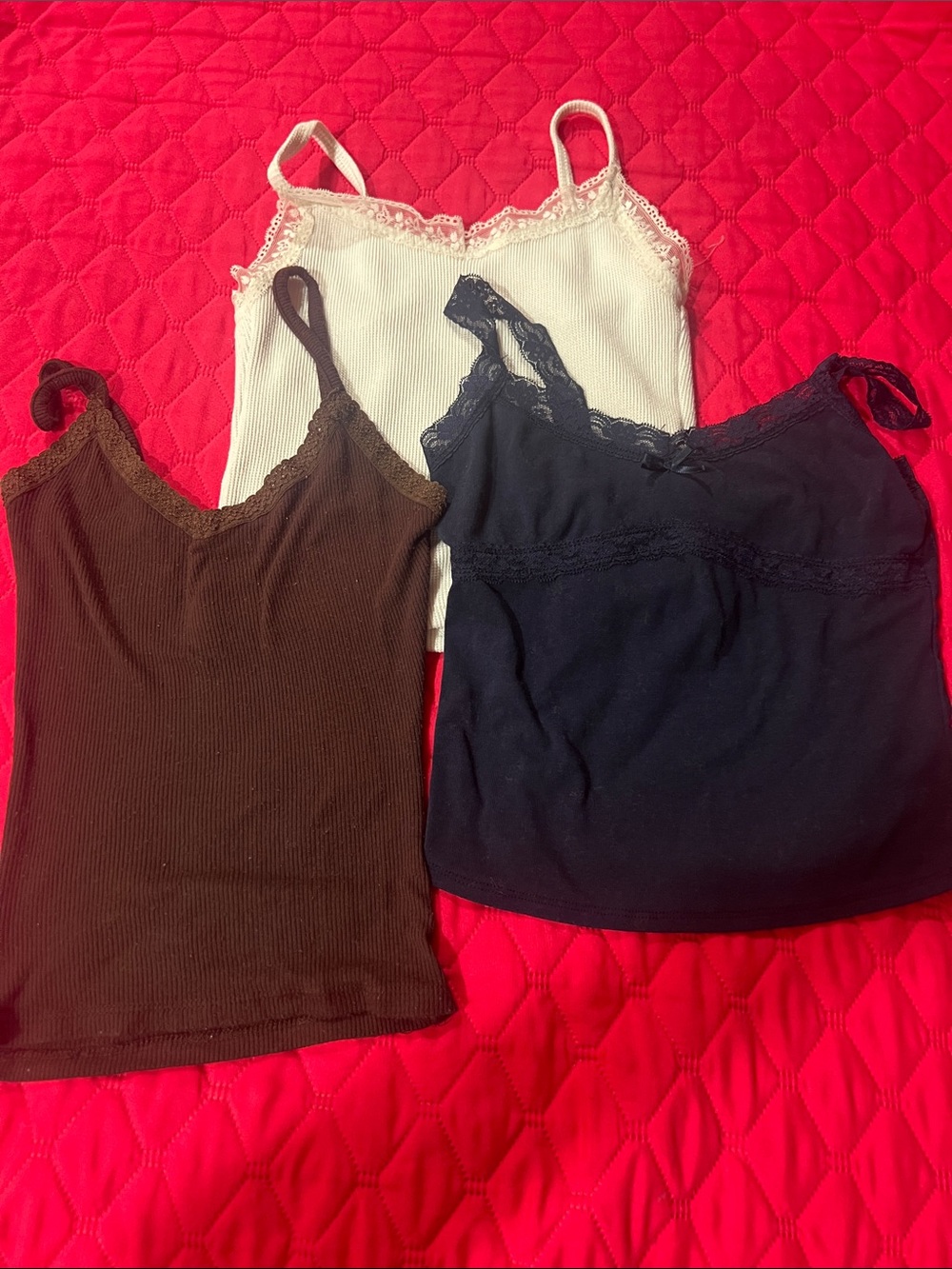 Tilly's Lace-Trim Camisoles in Cream, Brown & Navy
